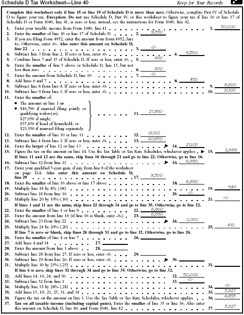 Cap Gain Worksheet