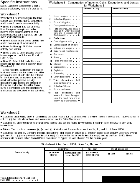 Specific Instructions on Page 7, Worksheets 1 and 2