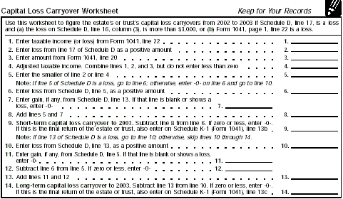 Capital Loss Carryover Worksheet