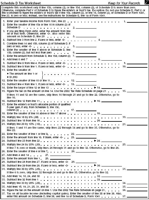 Schedule D Tax Worksheet