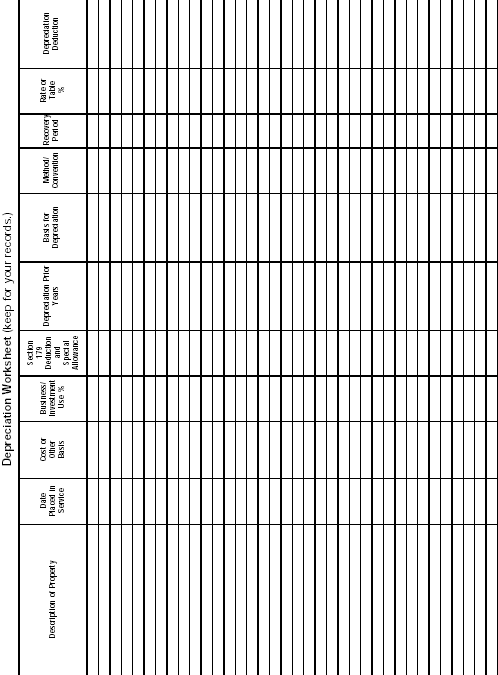 Blank Depreciation Worksheet (Turned sideways)