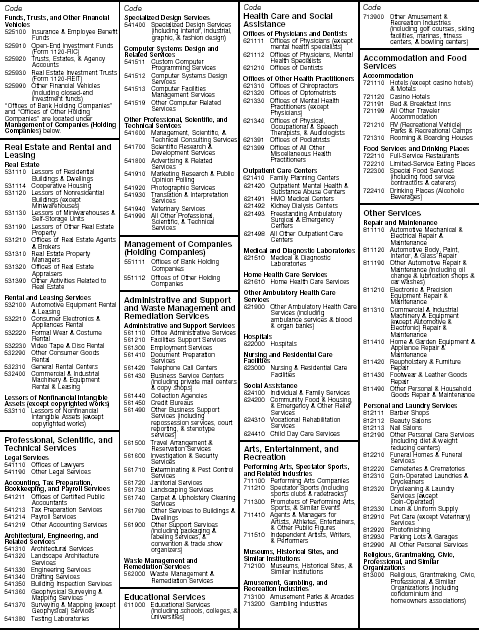 Page 3 of Codes for Principal Business Activity and Principal Product or Service