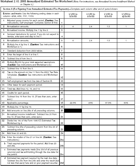 Annualized Estimated Tax Worksheets