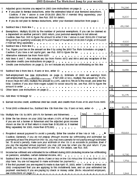 Filled-in Worksheet for Example 2.9 