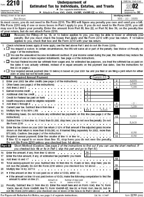 Form 2210 for Ben Brown (Example 4.6) (Example 4.6 continued and Example 4.8)