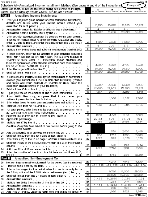 Form 2210, page 3 (Example 4.7)Form: 2210 Filled-in examples