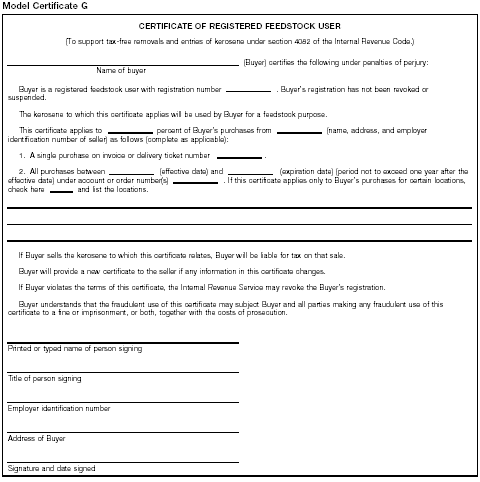 Model Certificate G