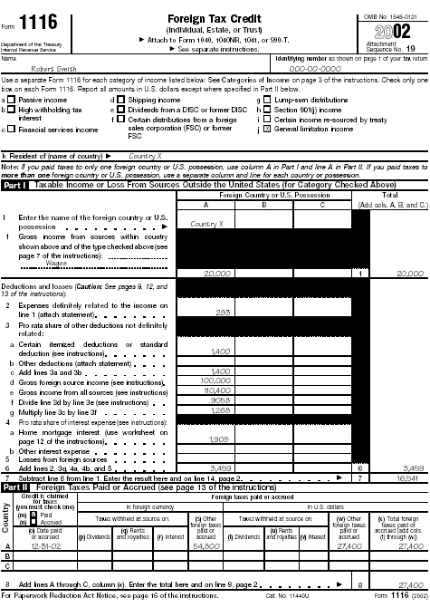 Form 1116, page 1 for Robert Smith 