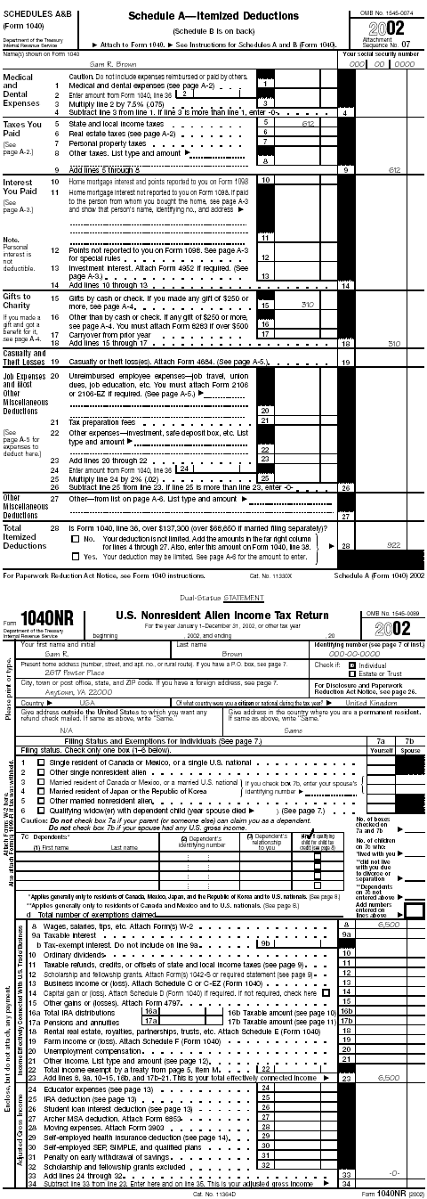 Sch A (form 1040) & Form 1040NR pg1