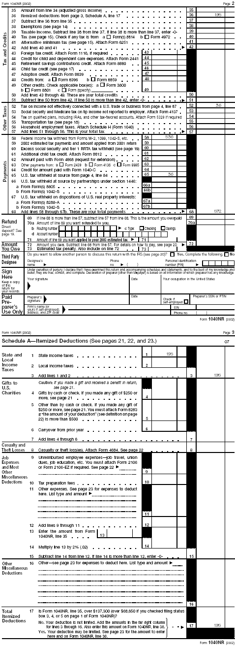 Form 1040NR pg 2&3