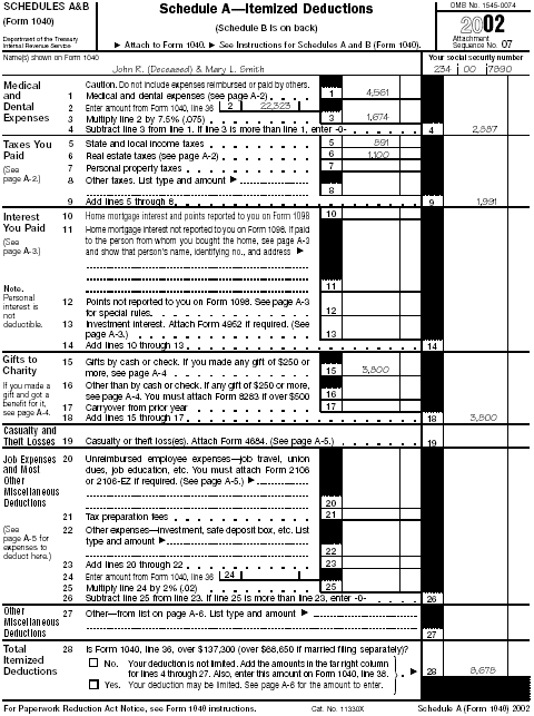 Schedule A (Form 1040) for John R. Smith