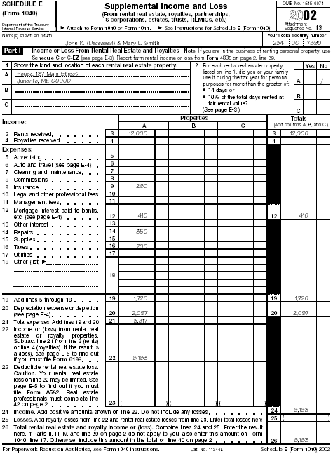 Schedule E (Form 1040) for John R. Smith