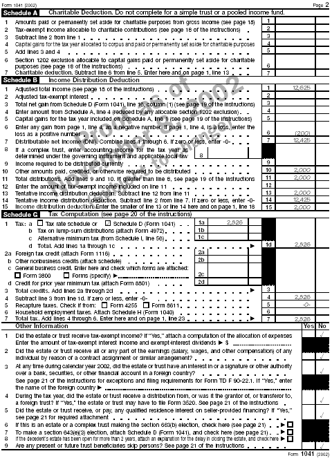 Page 2 of Form 1041 for the estate of John R. Smith