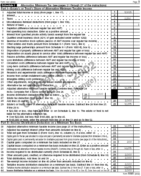 Page 3 of Form 1041 for the estate of John R. Smith