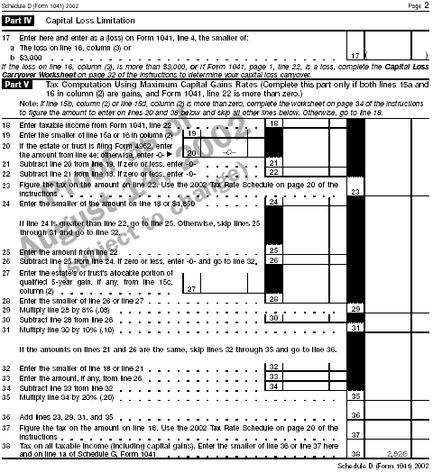 Page 2 of Schedule D (Form 1041) for the estate of John R. Smith