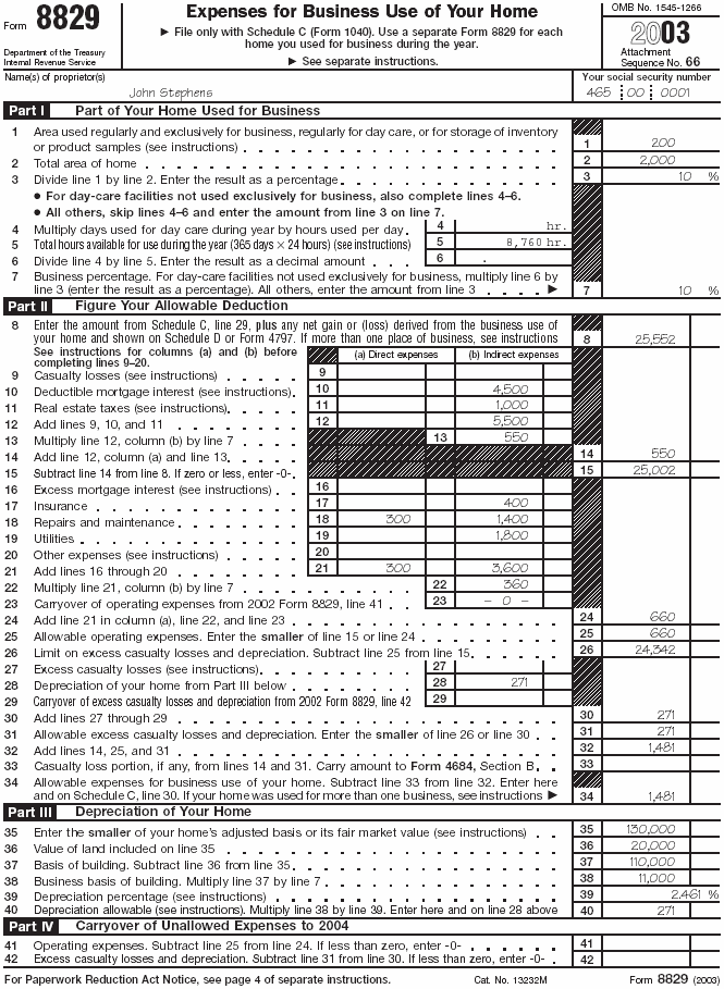 John Stephen's—Form 8829