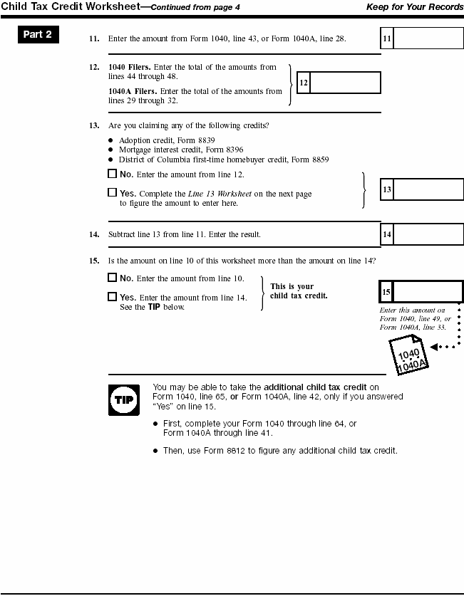 Child Tax Credit Worksheet. page 2