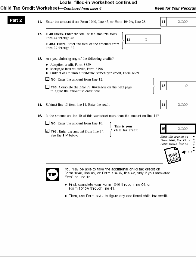 Leaf's Child Tax Credit Worksheet page 2