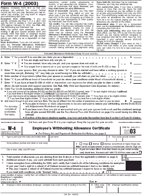 Blank Form W-4