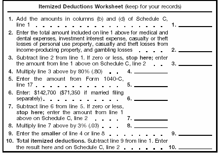 Itemized Deduction Worksheet