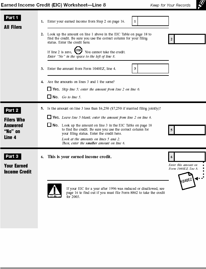 Earned Income Credit (EIC) Worksheet Line 8