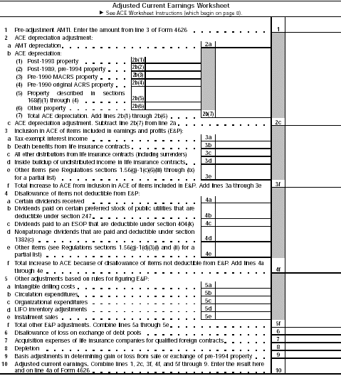 Adjusted Current Earnings Worksheet