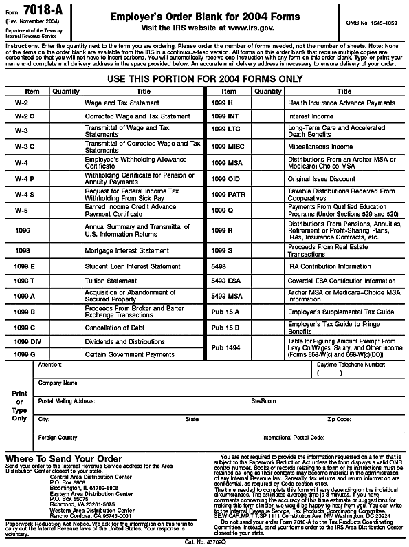 Employer's Order Blank