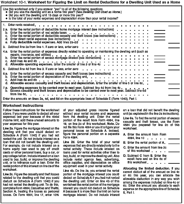 Worksheet 10-1 Worksheet for figuring limit on rental deductions