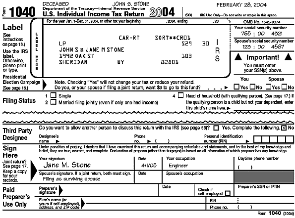 Form 1040 Label and Signature Area