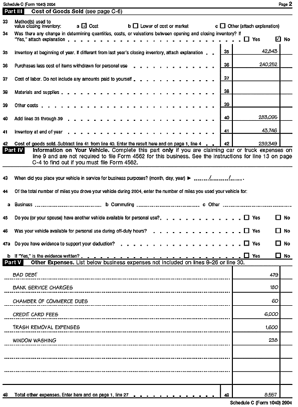 Page 2 of Schedule C (Form 1040) for Susan J. Brown