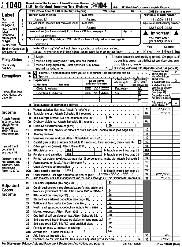 Form 1040, Adams