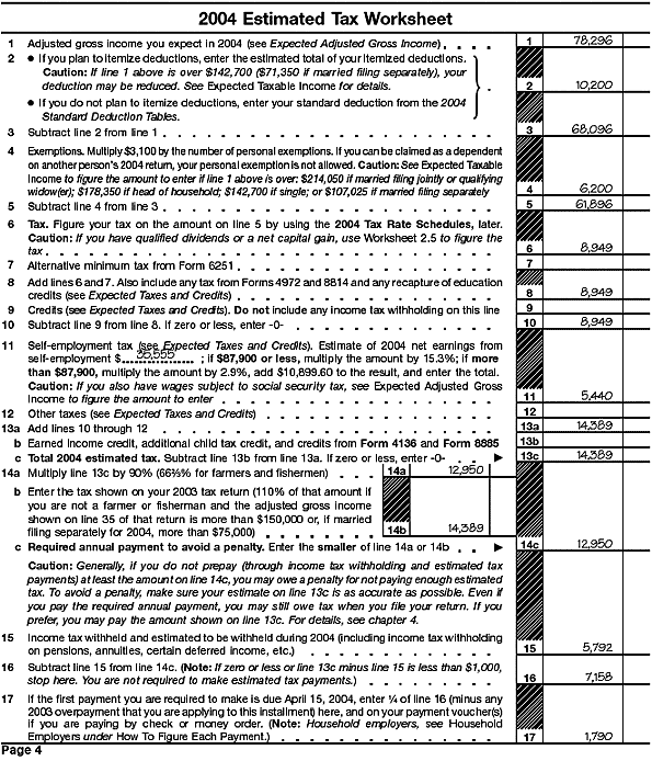 Filled-in Worksheet for Example 2.9 