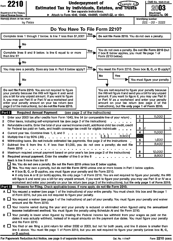 Form 2210 for Ivy Fields (Examples 4.4 and 4.5)Form: 2210 Filled-in examples