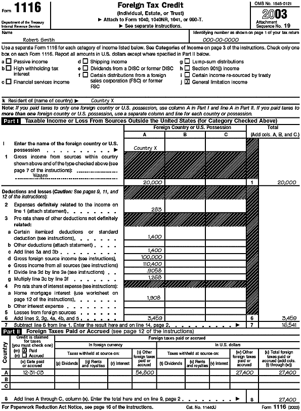 Form 1116, page 1 for Robert Smith 