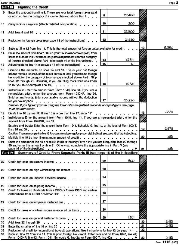 Form 1116, page 2 for Robert Smith 