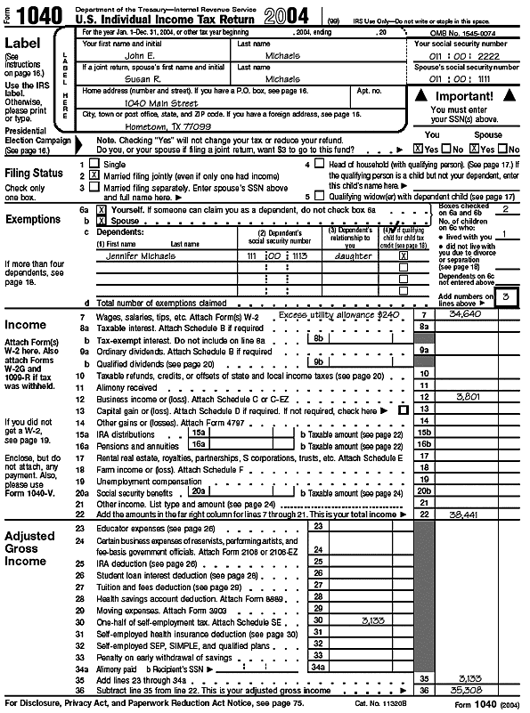 Form 1040, page 1 for John E. and Susan R. Michaels