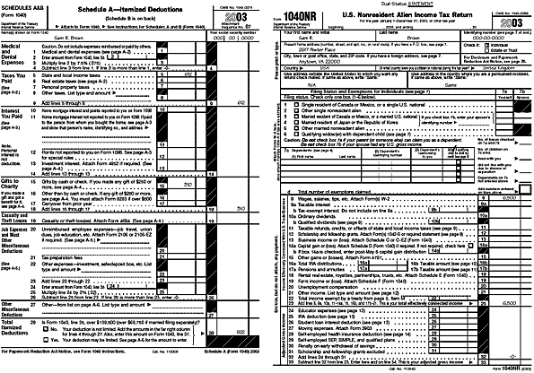 Sch A (form 1040) & Form 1040NR pg1