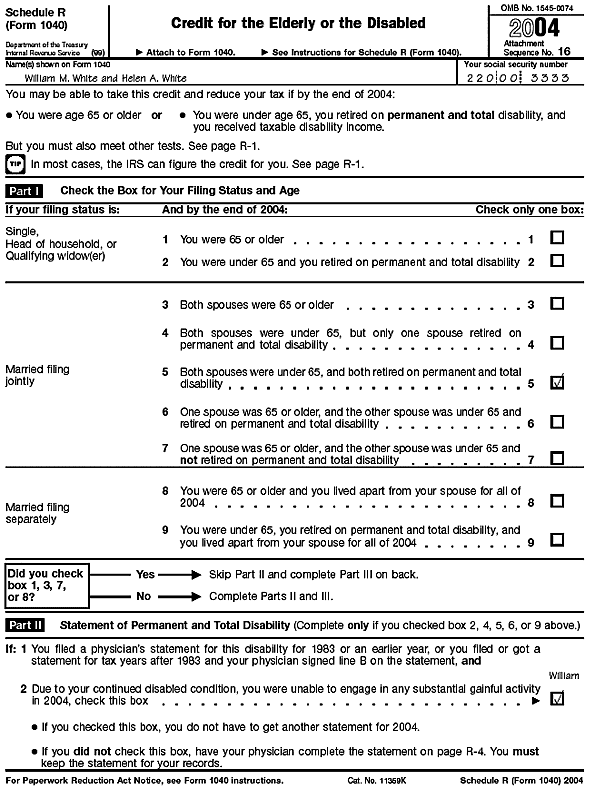 Page 1 of Schedule R for the Whites