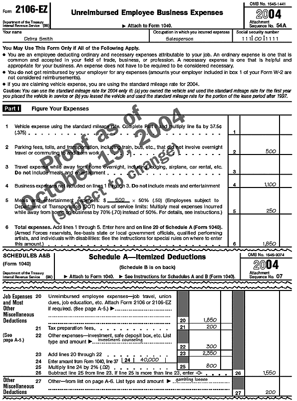  Schedule A of Form 2106–EZ