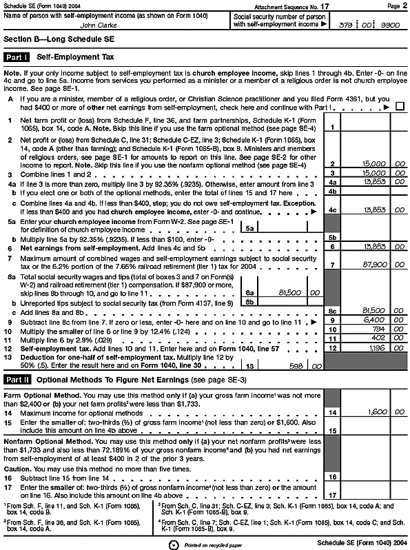 Schedule SE, page 2