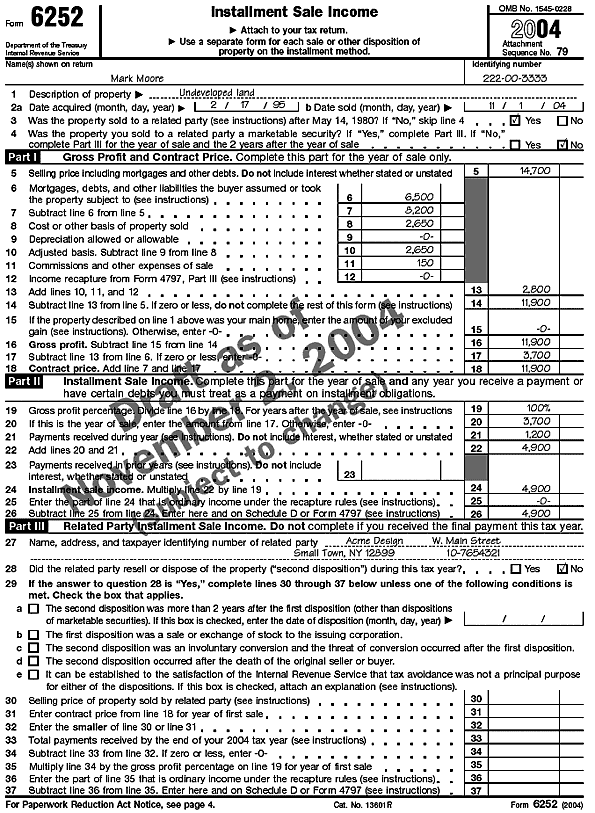 Form 6252 for Mark Moore