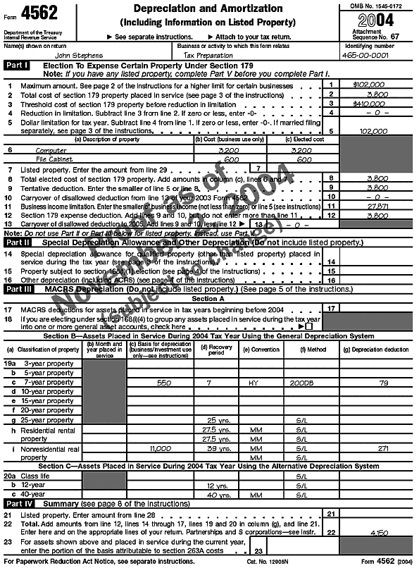 John Stephen's—Form 4562