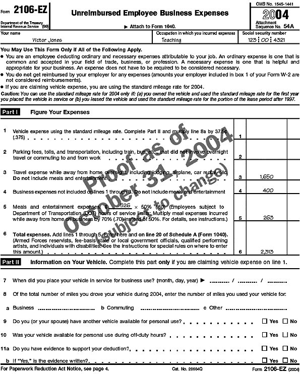 Form 2106-EZ for V. Jones