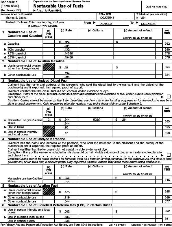 Schedule 1 (Form 8849) for Steven Sands