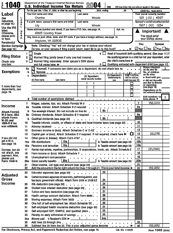 Form 1040, page 1 