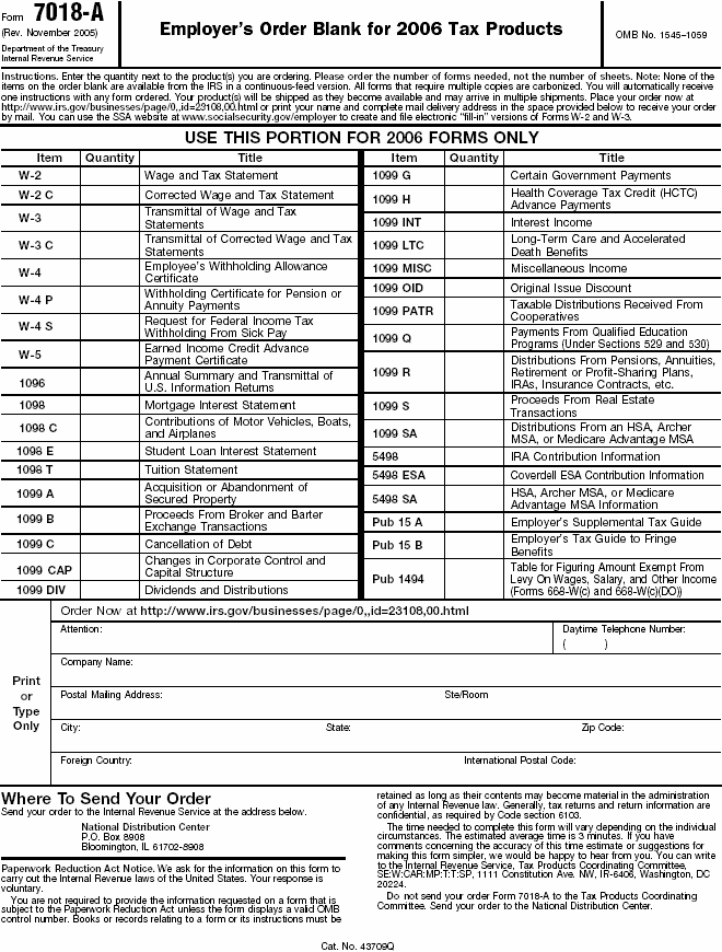 Employer's Order Blank