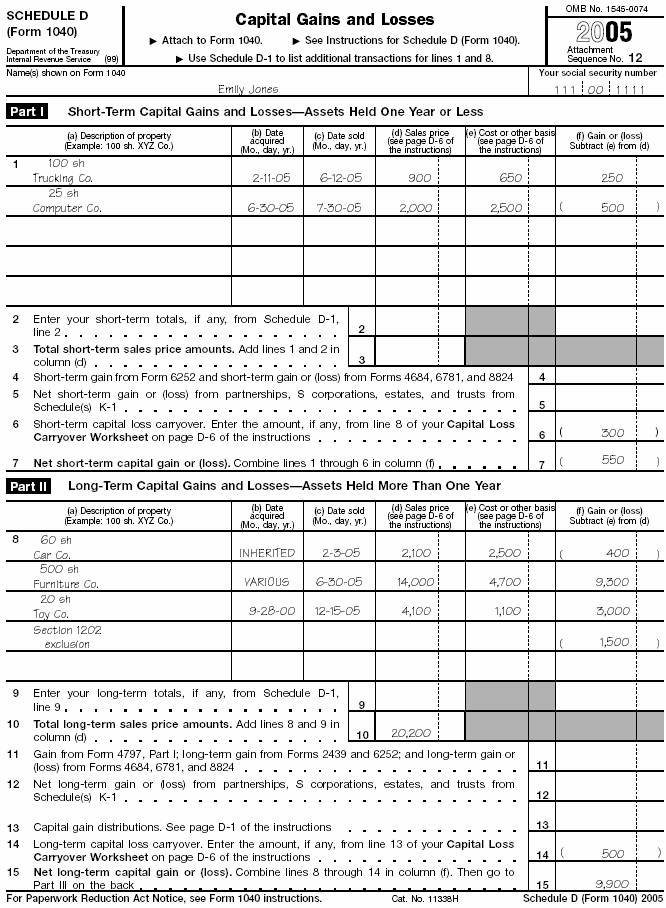 Schedule (Form 1040):  D, page 1