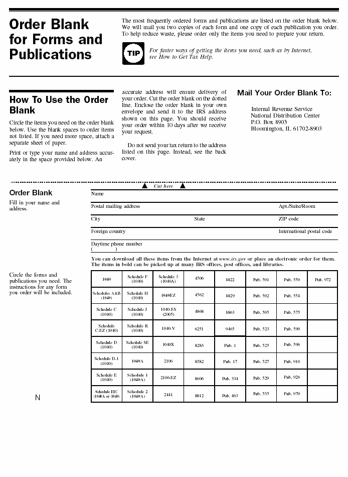 Order Blank for Forms and Publications