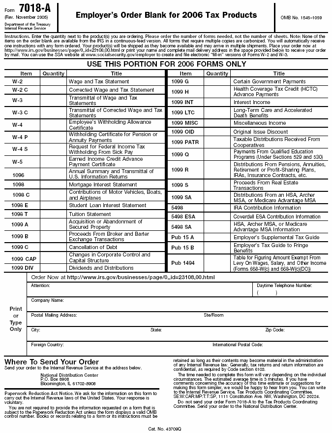 Employer's Order Blank