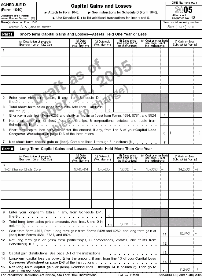 Schedule D (Form 1040) Capital Gaines and Losses 2005